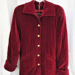 Vntg Louis Feraud Burgundy Quilted Velvet Car Coat